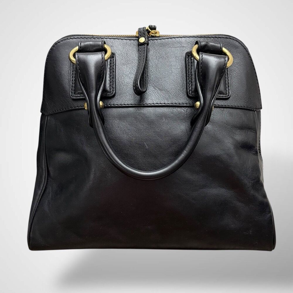 Banana Republic Handbag Black Genuine Leather Purse Doble Handle Classic Preppy - Picture 3 of 13
